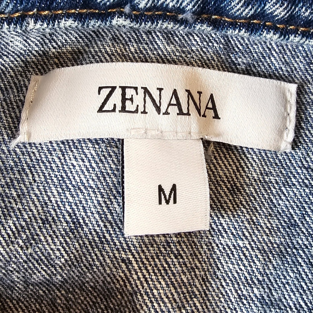 Zenana Women Acid Wash Denim Trucker Jacket Raw Hem Blue Medium - Picture 3 of 6